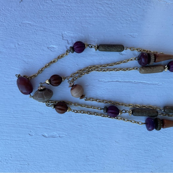 Gold Tripled Layered Beaded Necklace - Picture 4 of 5
